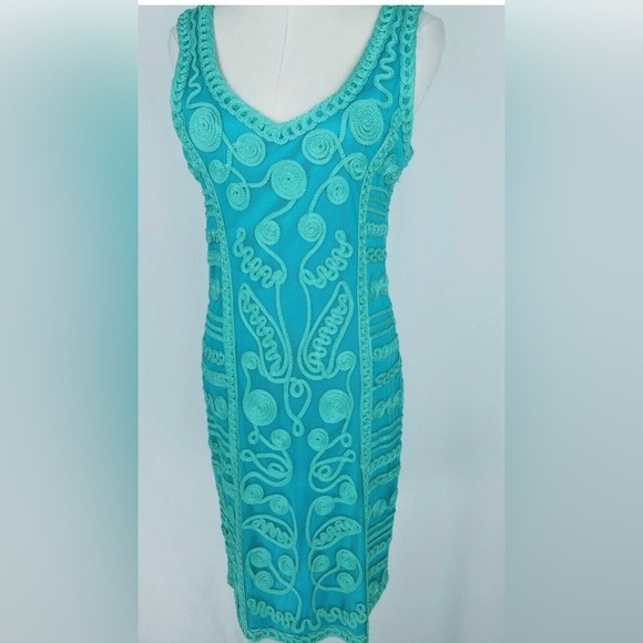 T & W Designs Womens Size L Green Soutache Mesh Overlay Sleeveless Dress - Picture 13 of 13